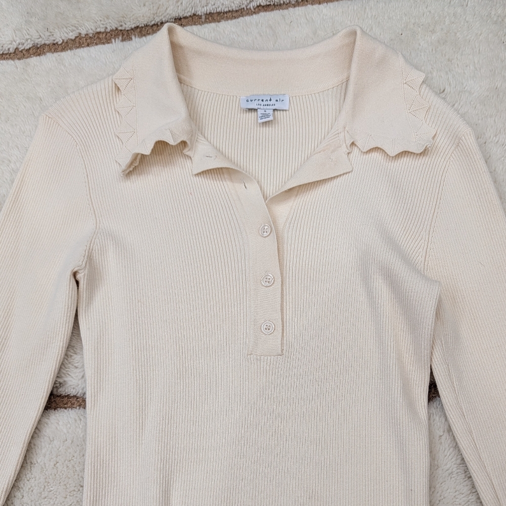 Current Air - Cream Button Down Sweater - Small